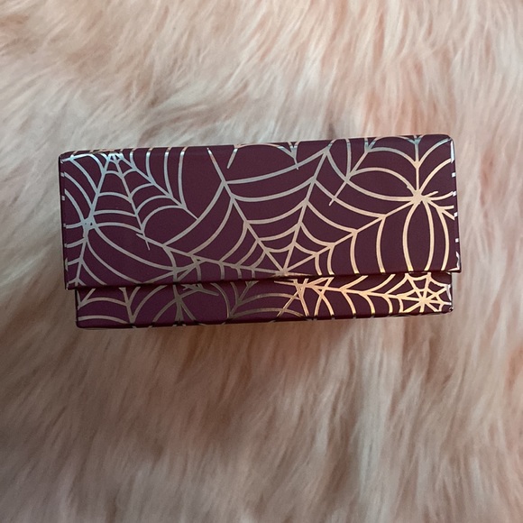 Betsey Johnson Metallic Silver Purple Spiderwebs Halloween Box Jewelry Storage - Picture 2 of 5